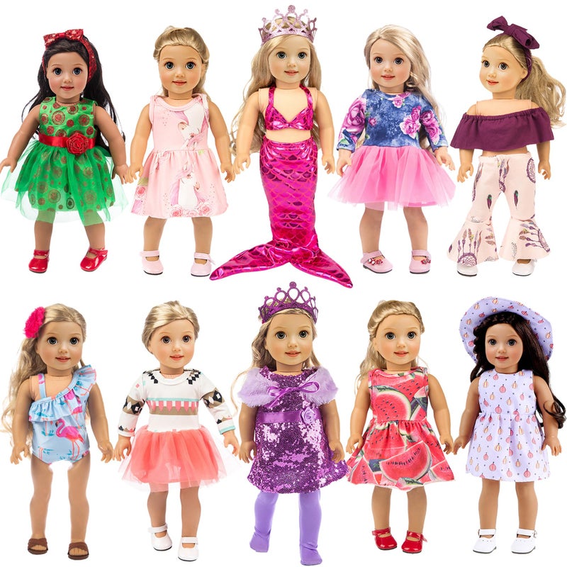 ebuddy 10 Set 18 Inch Doll Clothes - Fashion Outfit Fit for 18 inch Girl Doll (Only Clothesl) - Image 1